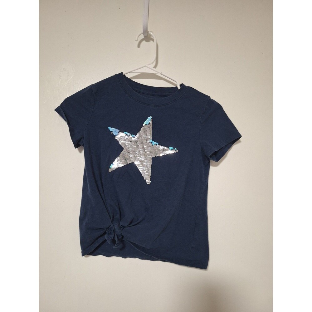 Wonder Nation Girls Navy Blue Sequin Star Front Tie T-Shirt Size‎ S 6X